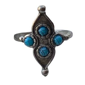 Silver Plated Moroccan Bohemian Faux Turquoise Stone Gypsy Ring Women’s Jewelry